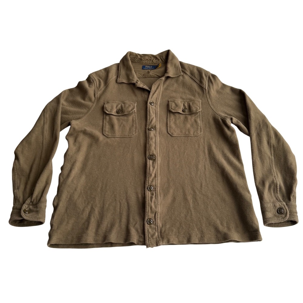 Polo Ralph Lauren‎ 100% Cotton Terry Olive Button Up Hunting Shirt Jacket Large